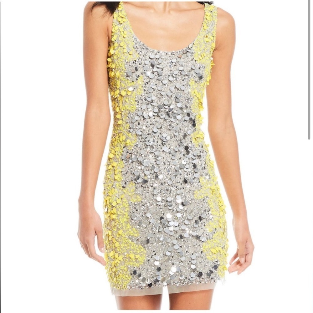 Gianni Bini Silver Sequin and Yellow beaded Tank Dress-killer deal! NWT $249 reg